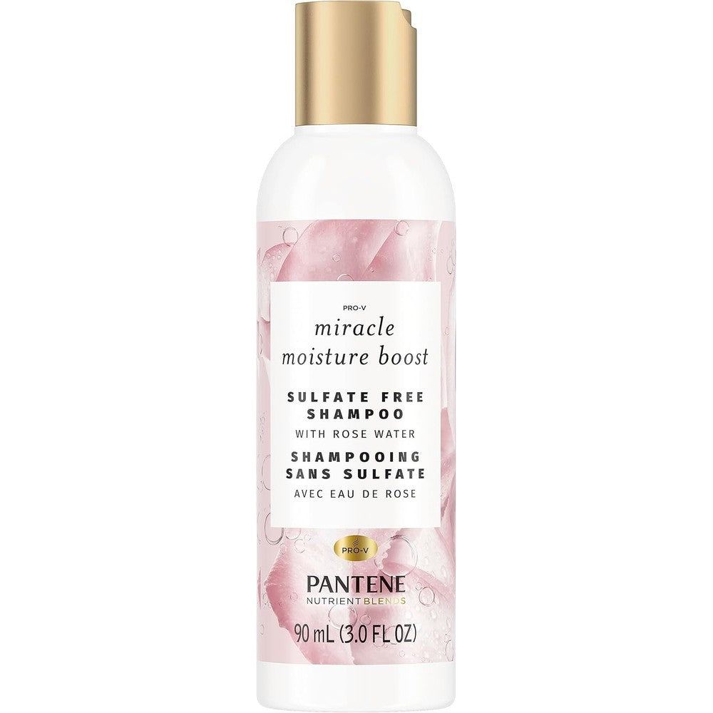 Pantene Nutrient Blends Miracle Moisture Boost Rose Water Shampoo front view bottle for dry hair hydration