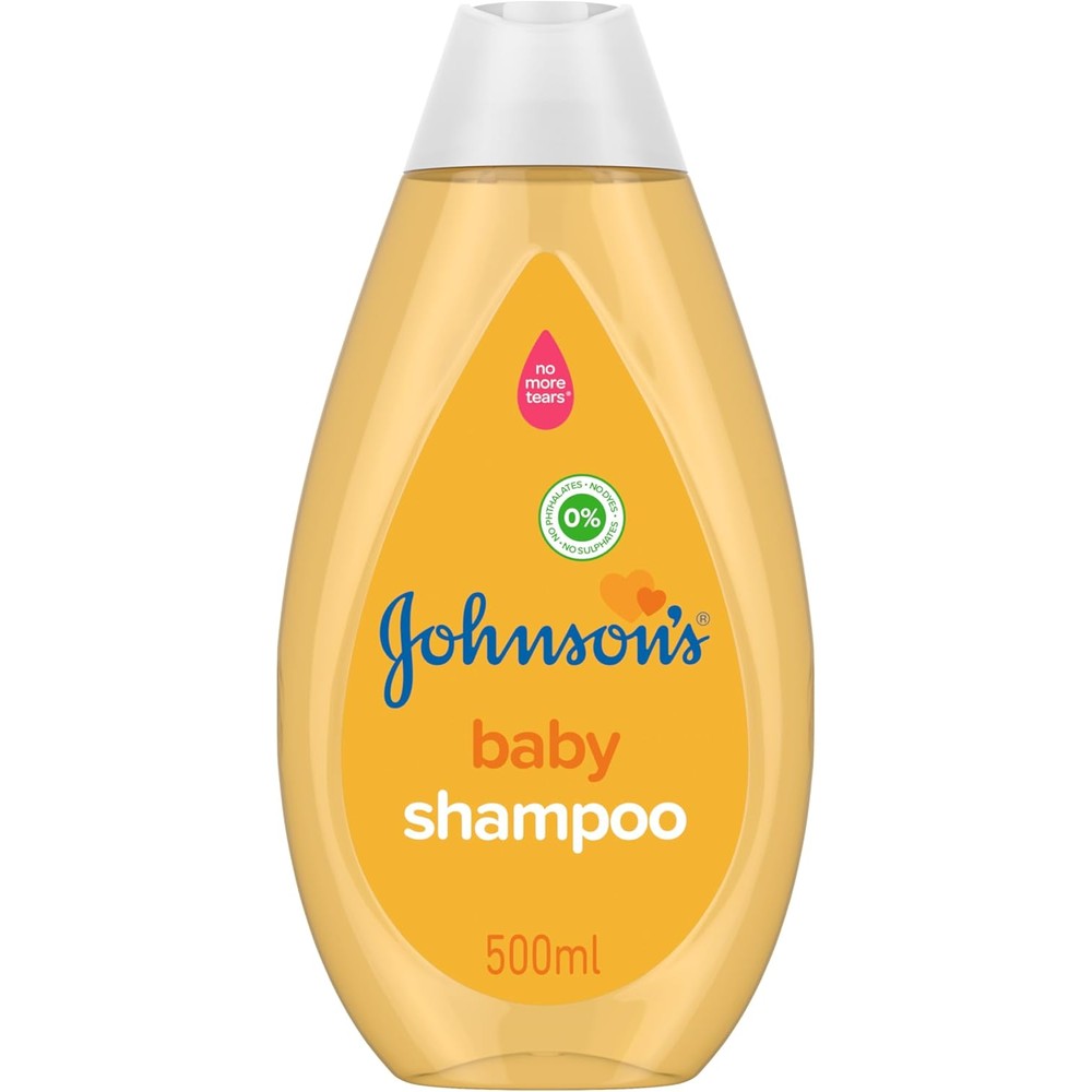 Johnson's Baby Shampoo Regular 500ml front view showing the classic clear yellow bottle and tear free label.