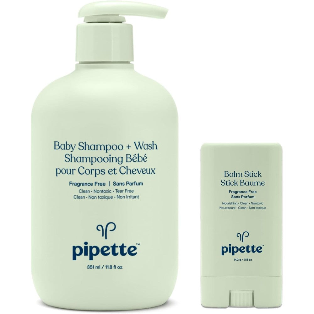 Pipette Fragrance Free Baby Shampoo and Balm Stick Duo front view authentic USA import