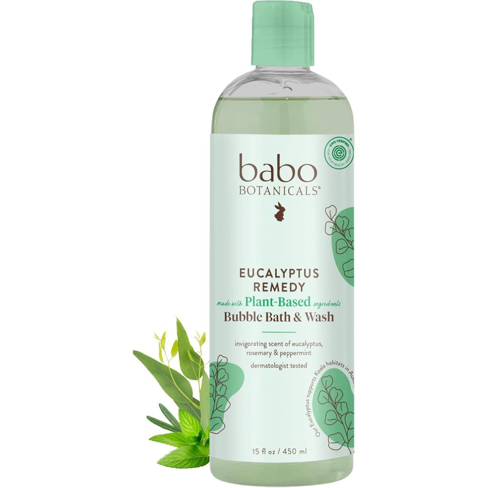 Babo Botanicals Eucalyptus Remedy 2-in-1 Bubble Bath & Wash front view bottle showcase