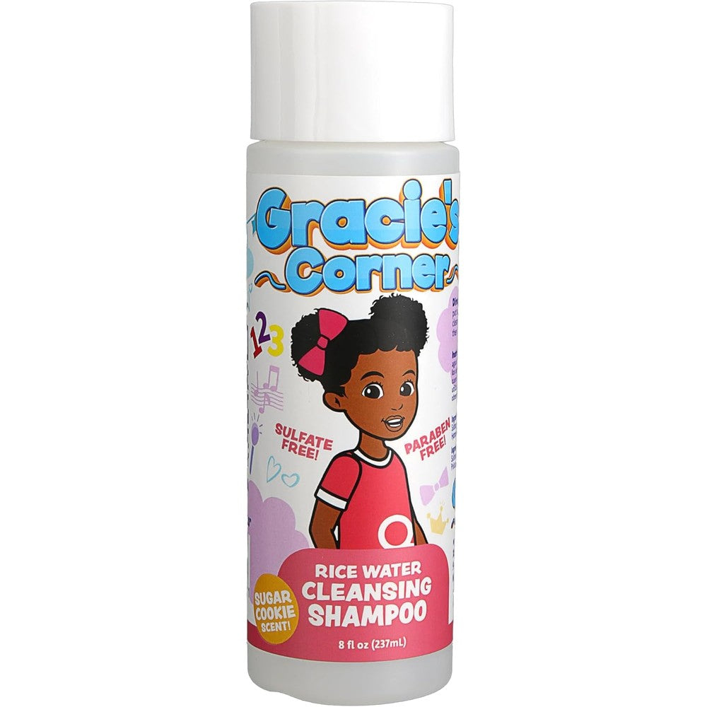 Gracies Corner Rice Water Cleansing Shampoo front view bottle for kids curly hair care