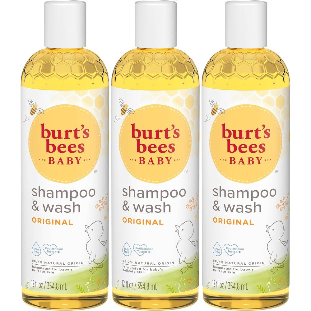 Burt's Bees Baby Shampoo And Wash Original front view of the 12 Ounce bottle triple pack