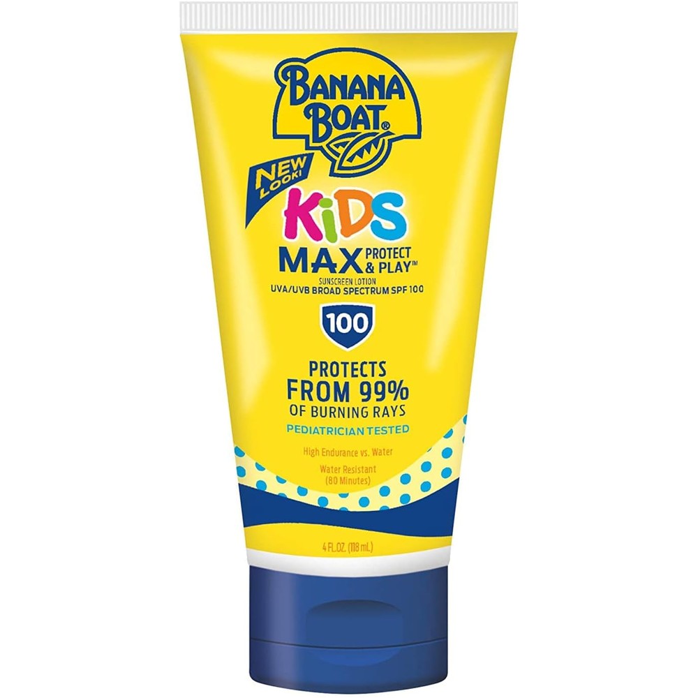 Banana Boat Kids Max Protect and Play Sunscreen Lotion SPF 100 4 Ounce front view