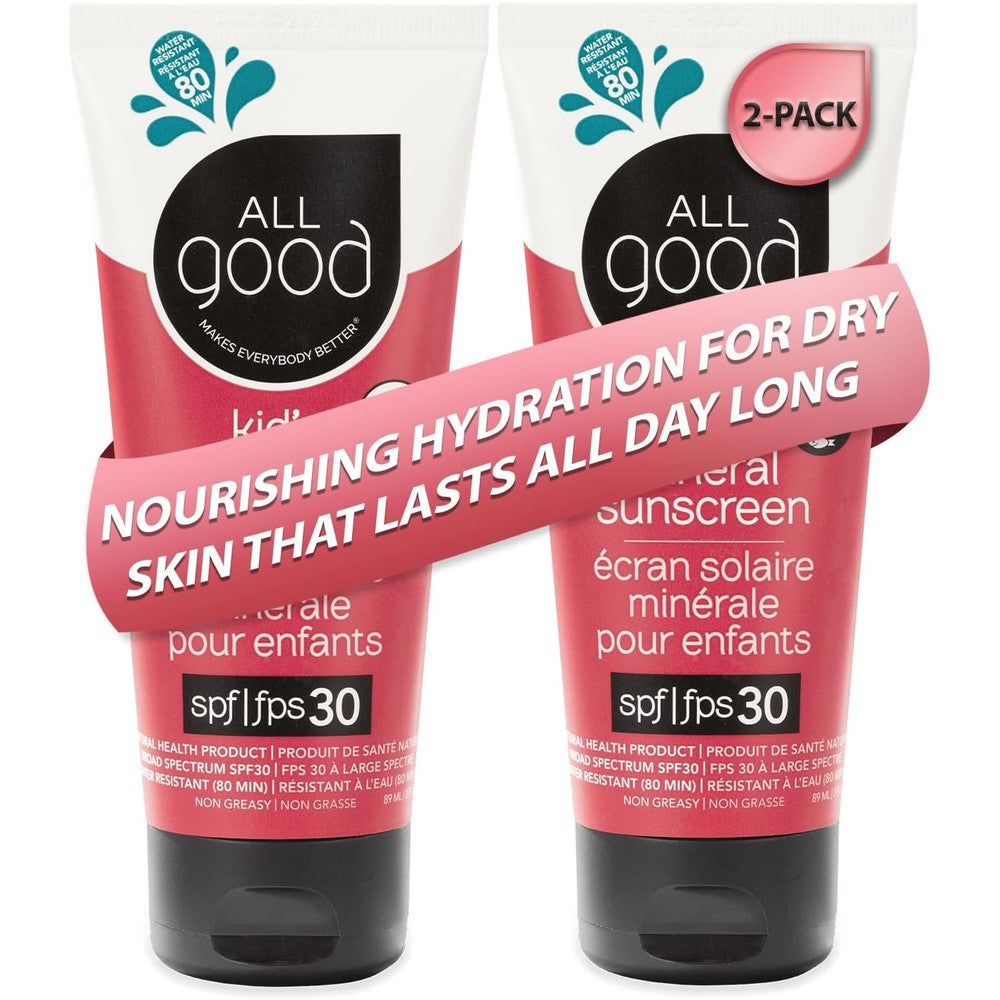 All Good Baby and Kids Mineral Sunscreen Lotion front view of the two pack tube packaging.