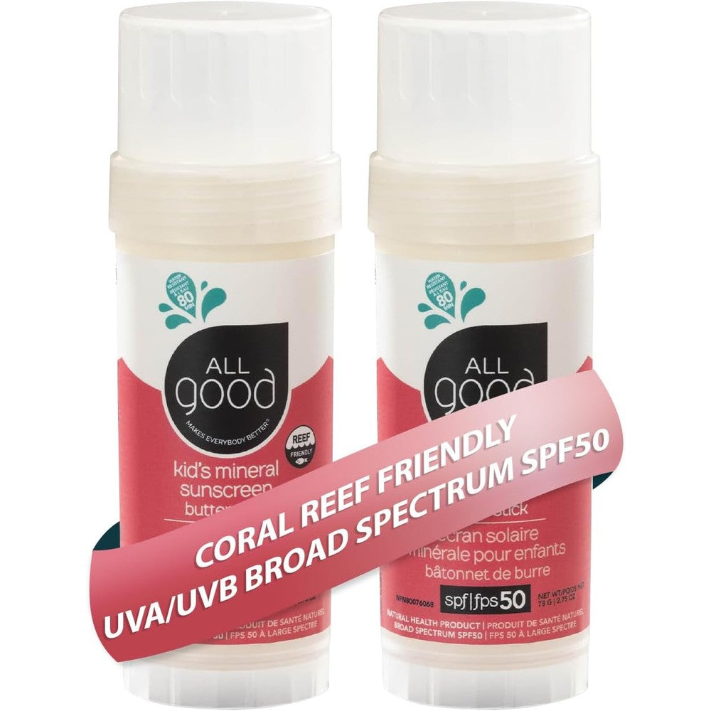 All Good Baby and Kids Mineral Sunscreen Butter Stick front view pack of two