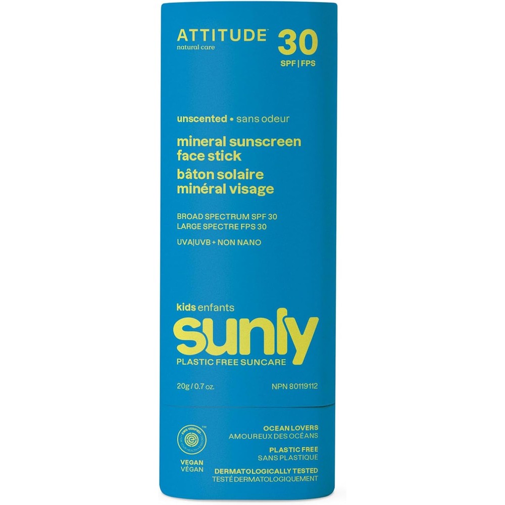 Attitude Kids Mineral Face Sunscreen Stick front view packaging