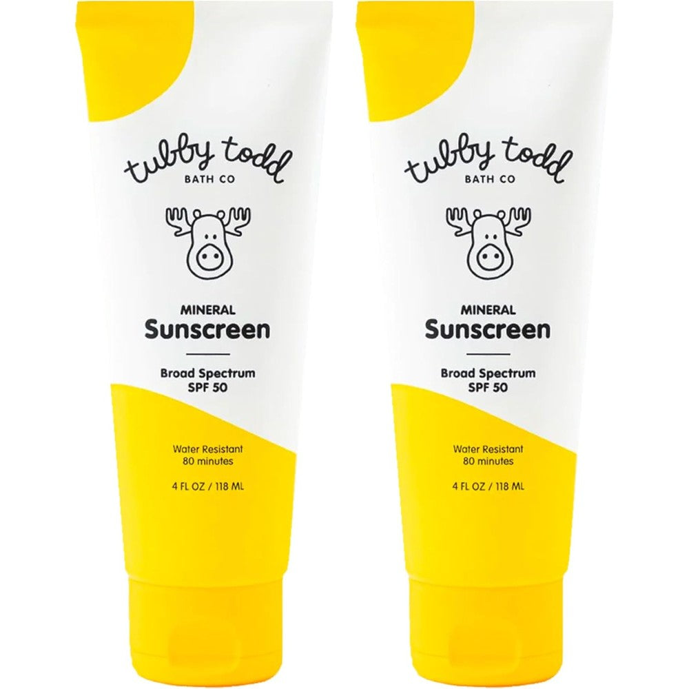 Tubby Todd Mineral Sunscreen SPF 50 Broad Spectrum Sunscreen Lotion For Kids And Sensitive Skin 2 Pack 4 Fluid Ounce Bottles - Image 1