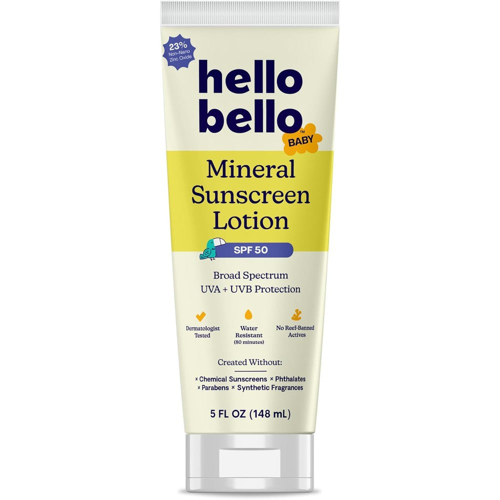 Hello Bello Baby Mineral Sunscreen SPF 50 front bottle view