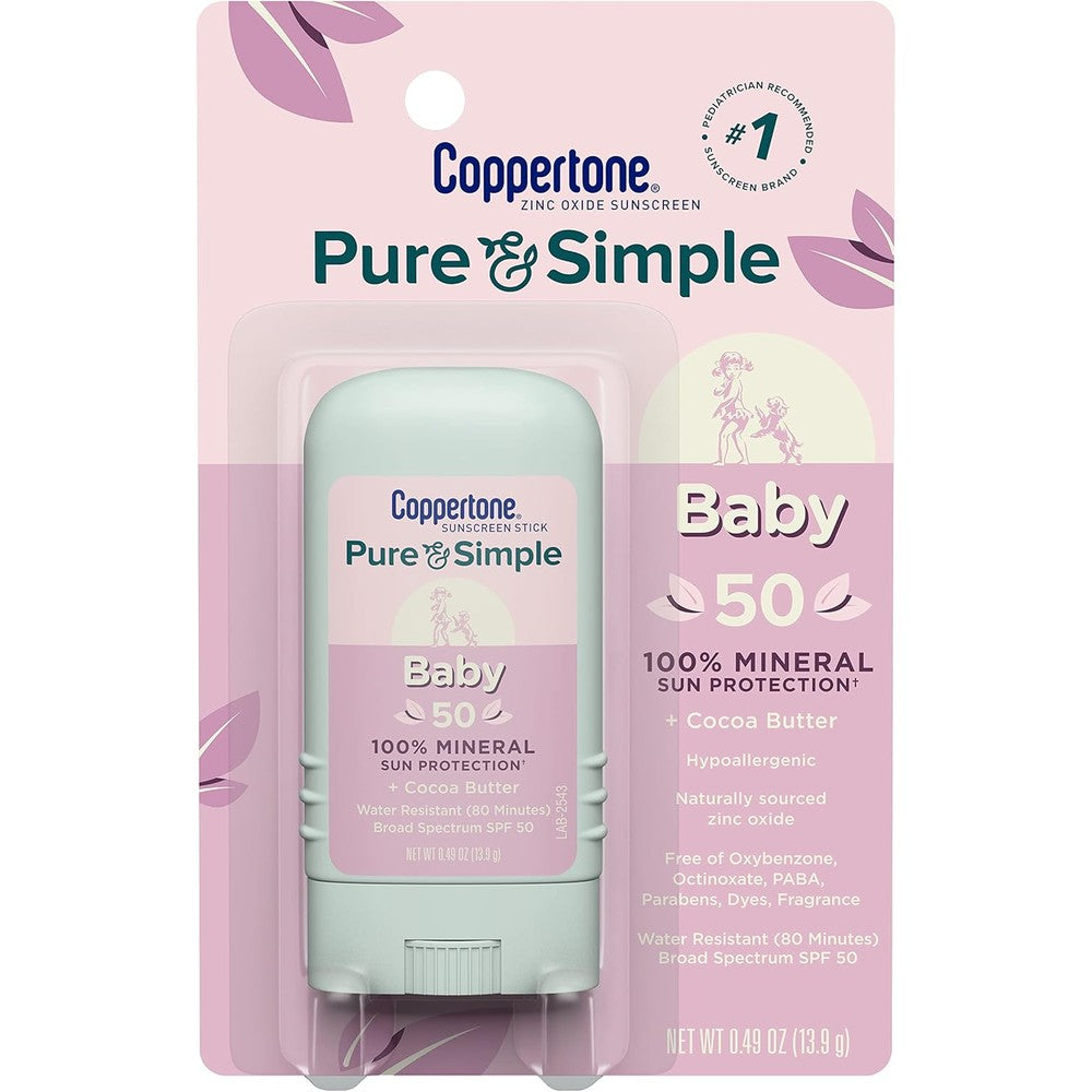 Coppertone Pure and Simple Baby Sunscreen Stick front view packaging