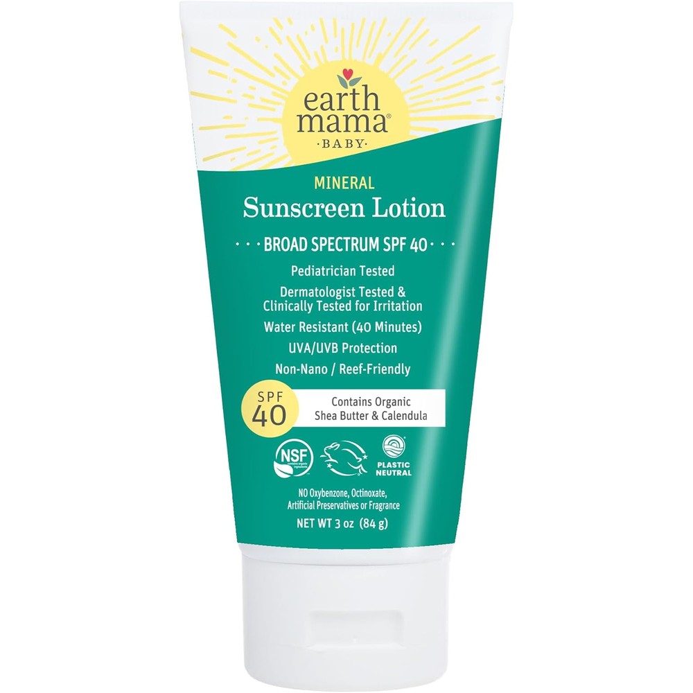 Earth Mama Baby Mineral Sunscreen Lotion SPF 40 front view bottle