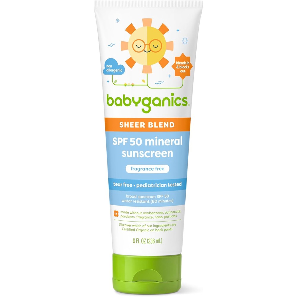 Babyganics SPF 50 Mineral Sunscreen Lotion Sheer Blend Broad Spectrum UVA And UVB Protection For Sensitive Skin 8 Fluid Ounce - Image 1