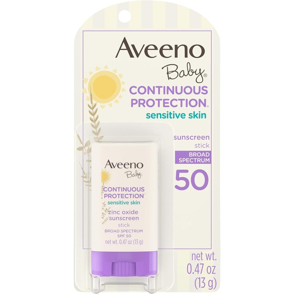 Aveeno Baby Continuous Protection Mineral Sunscreen Stick front view packaging