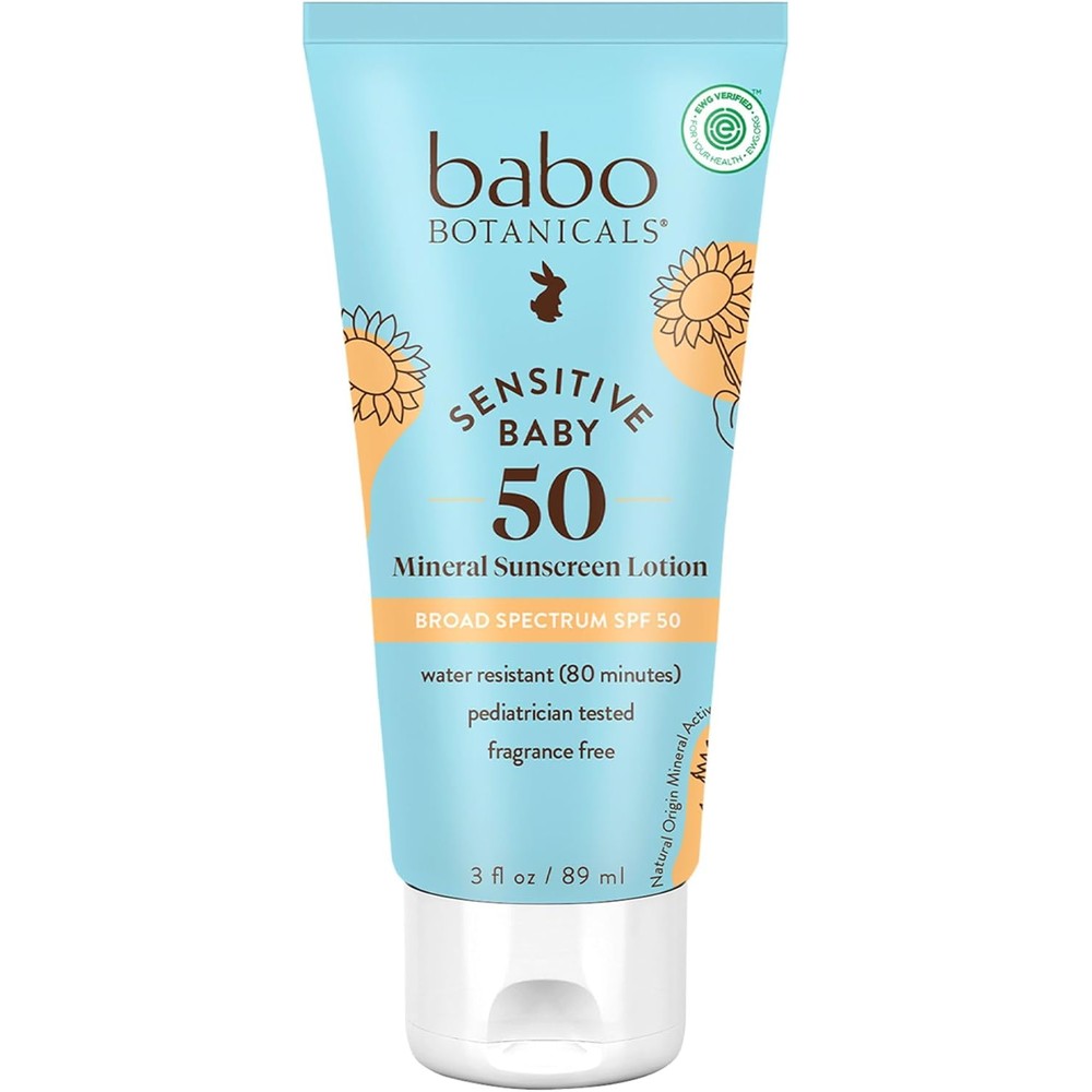 Babo Botanicals Sensitive Baby Mineral Sunscreen Lotion front view bottle