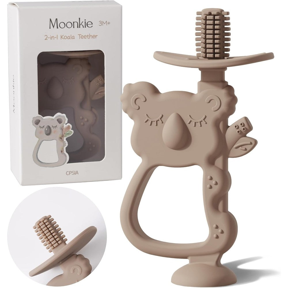 Moonkie Koala Teething Toy in Warm Taupe front view infant oral care accessory