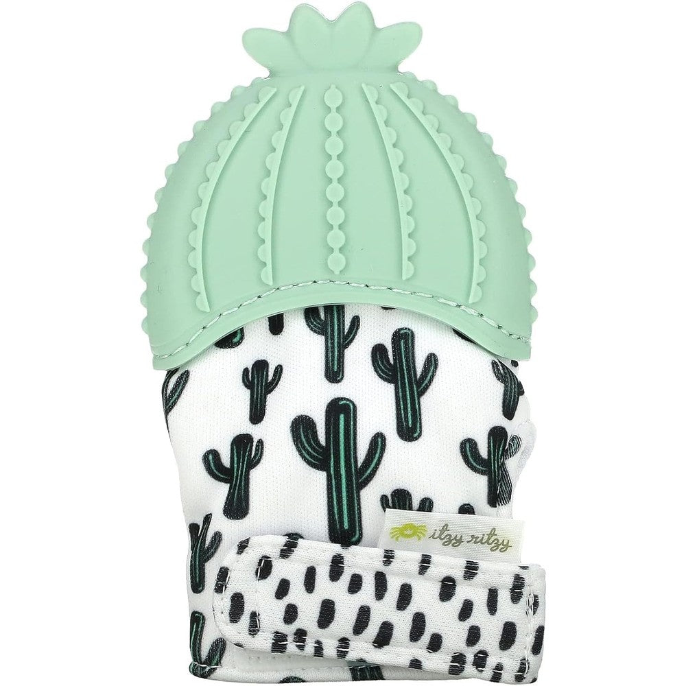 Itzy Ritzy silicone teething mitt front view showing green cactus teether