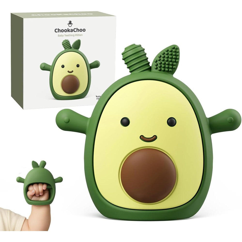 ChooKaChoo baby teething toy silicone avocado mitten front view premium infant teething relief