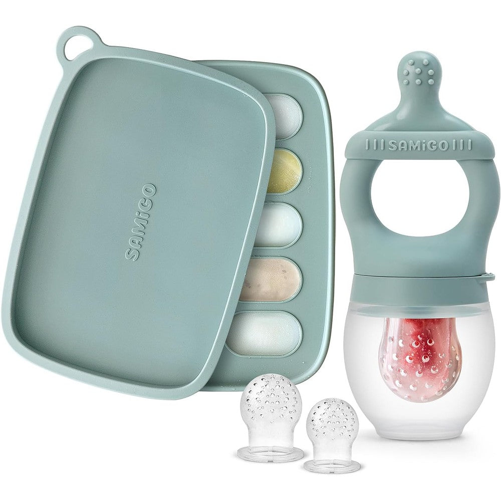 SAMiGO baby food fruit feeder and breastmilk popsicle mold set front view packaging