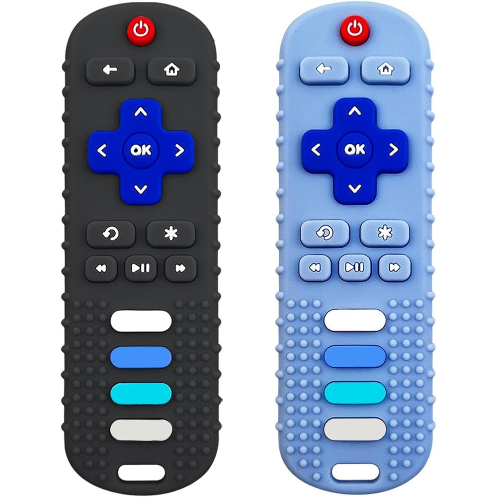 ERSIHUA silicone baby teething toys front view showing realistic TV remote control details for infant sensory play.