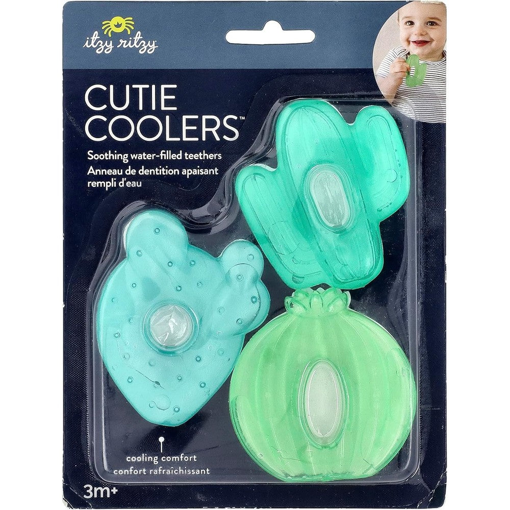Itzy Ritzy water filled teethers front view showing three green cactus shapes for baby teething relief
