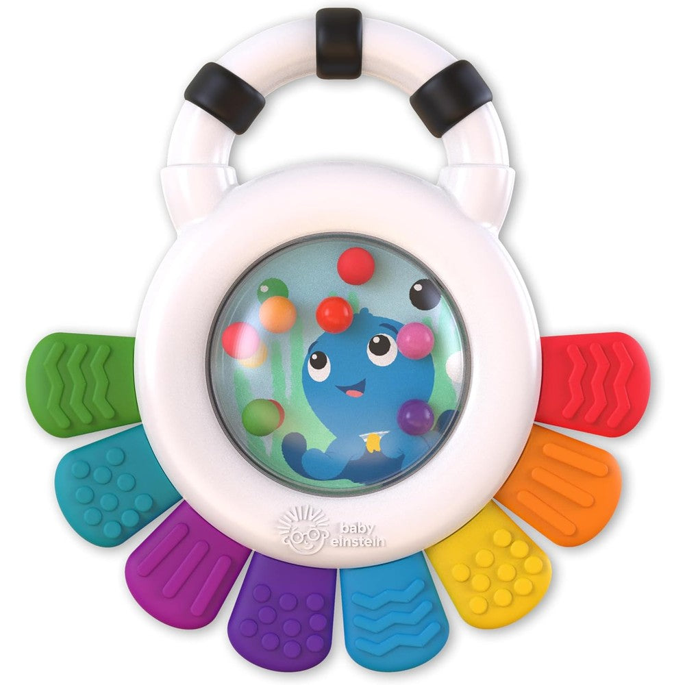 Baby Einstein Outstanding Opus The Octopus Sensory Rattle and Teether front view showing multicolored rings