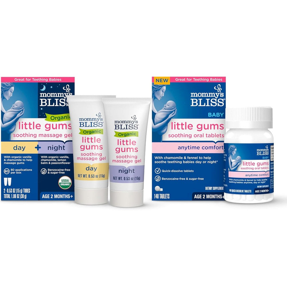 Mommy's Bliss Little Gums Soothing Massage Gel and Tablets Combo front view