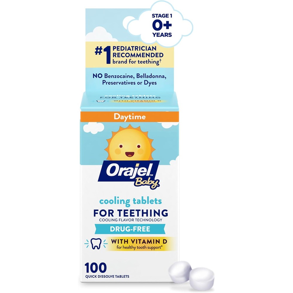 Orajel Baby Cooling Tablets for teething with Vitamin D front view