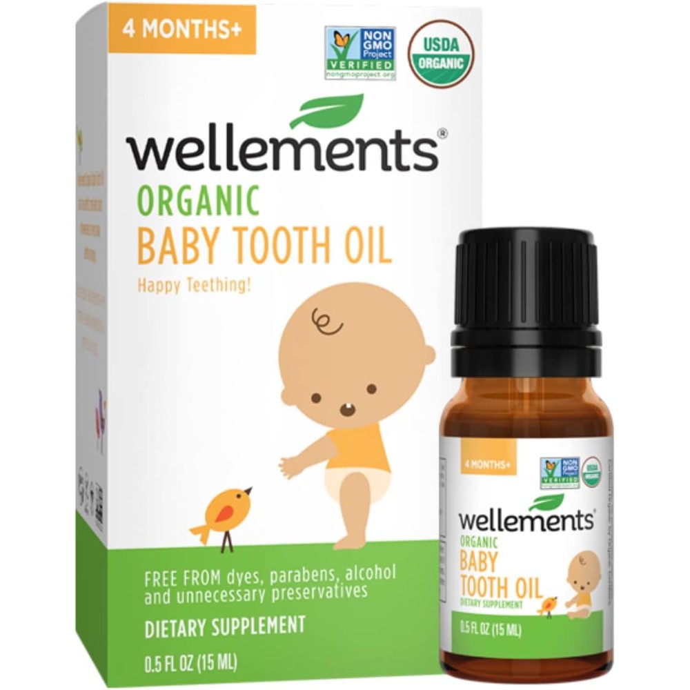 Wellements Organic Baby Tooth Oil front view for teething relief
