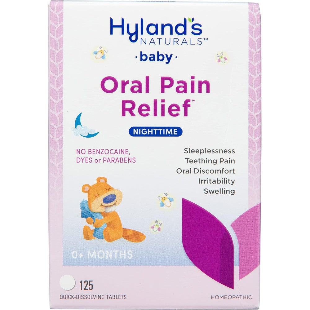 Hyland's Baby Nighttime Oral Pain Relief Tablets front packaging view