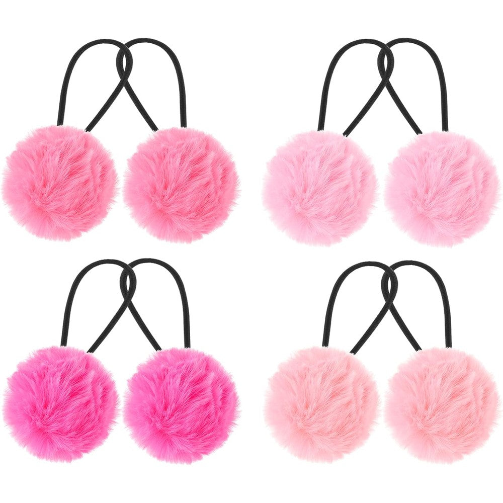 Lusofie 4 pairs fluffy pom pom hair ties front view