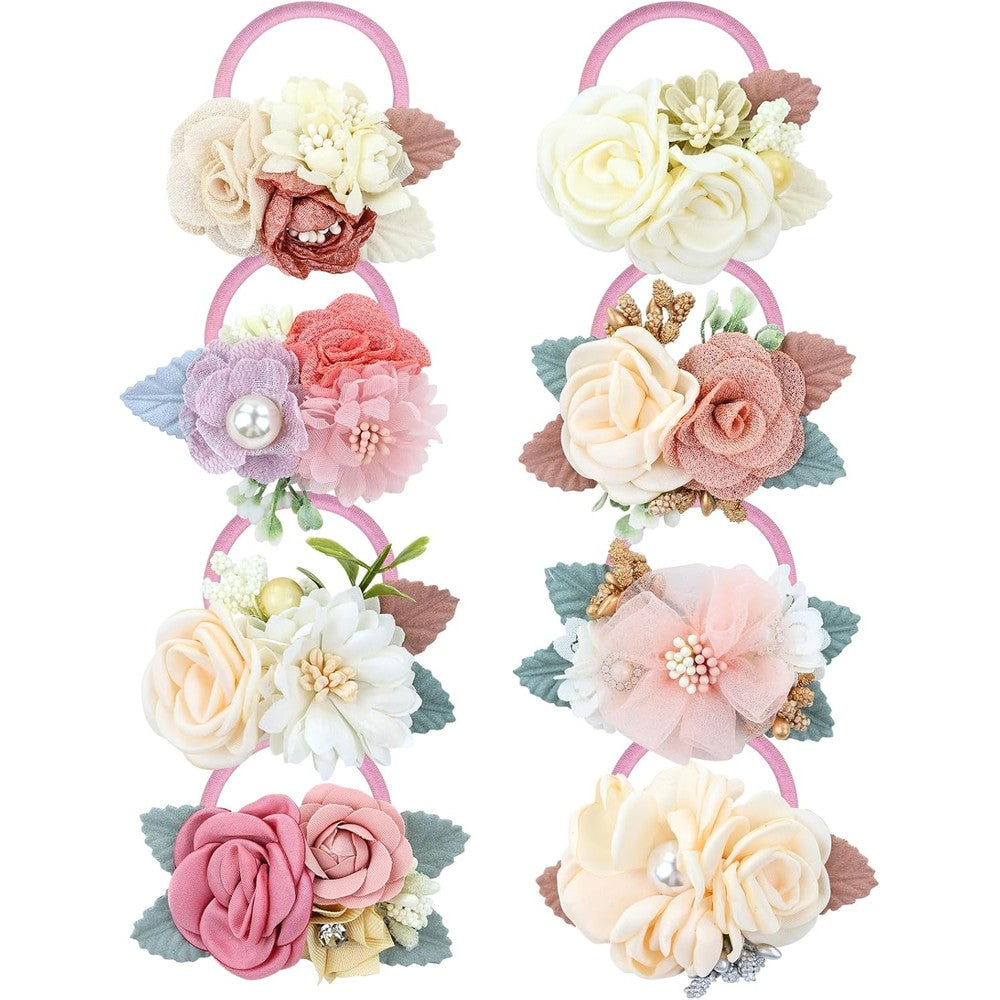 Dizila 8 pack decorative pearl flower hair ties front view