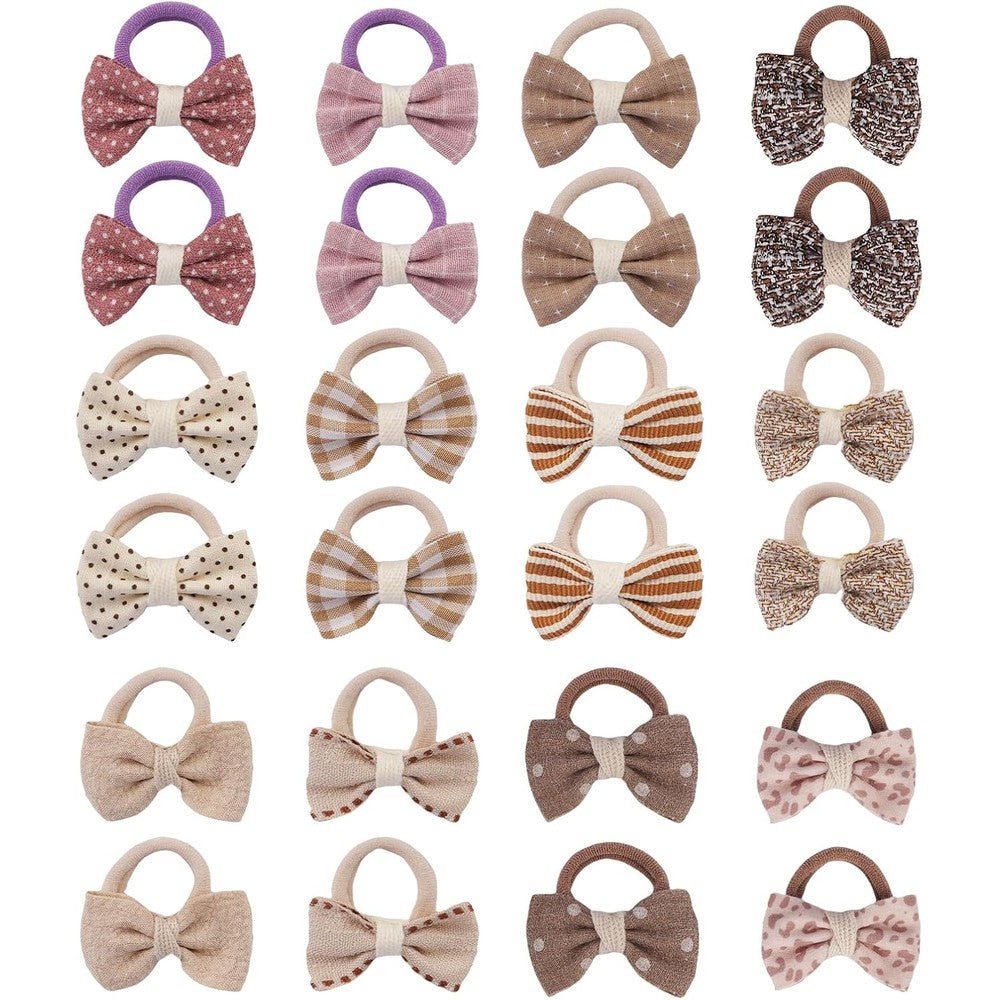 Jesscat 24-piece baby hair ties set front view with assorted colorful bows.