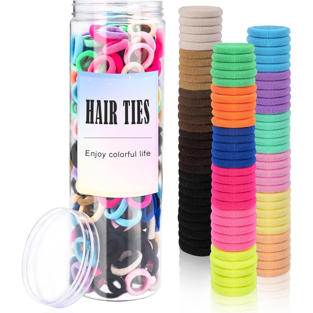 TaShow 500 Count Baby Hair Ties front view in reusable jar
