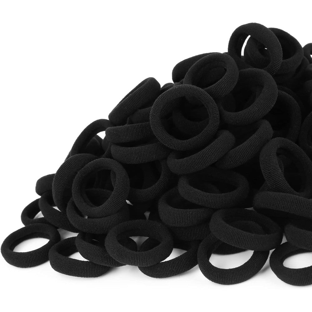 Qarwayoc 300 piece black cotton hair ties front view