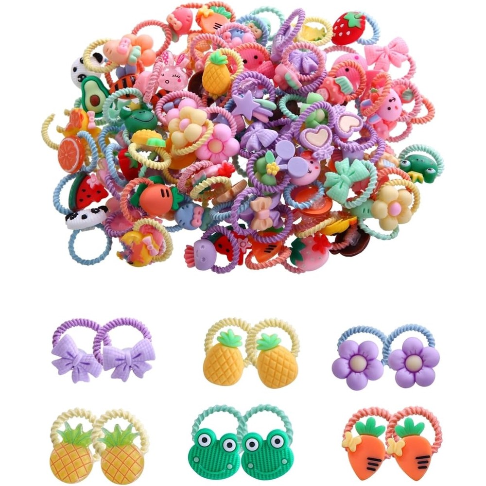 Cismark 100 pieces mix colors elastic hair ties for girls
