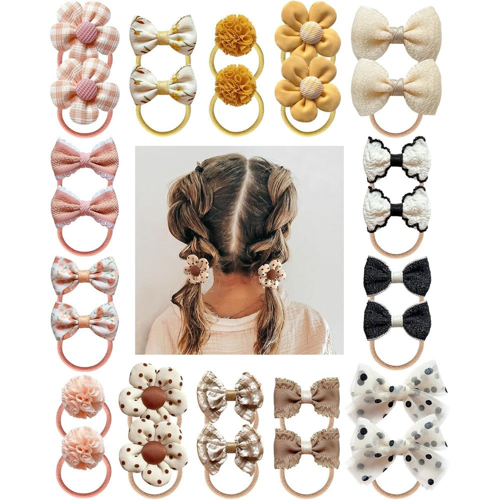 Cherssy 28 piece boutique baby girl hair ties with flowers front view