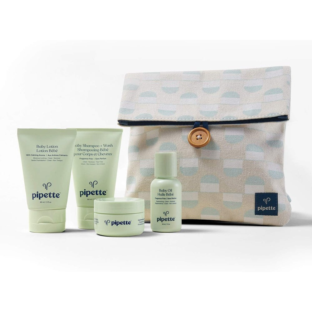 Pipette Baby Travel Kit front view featuring four skincare items