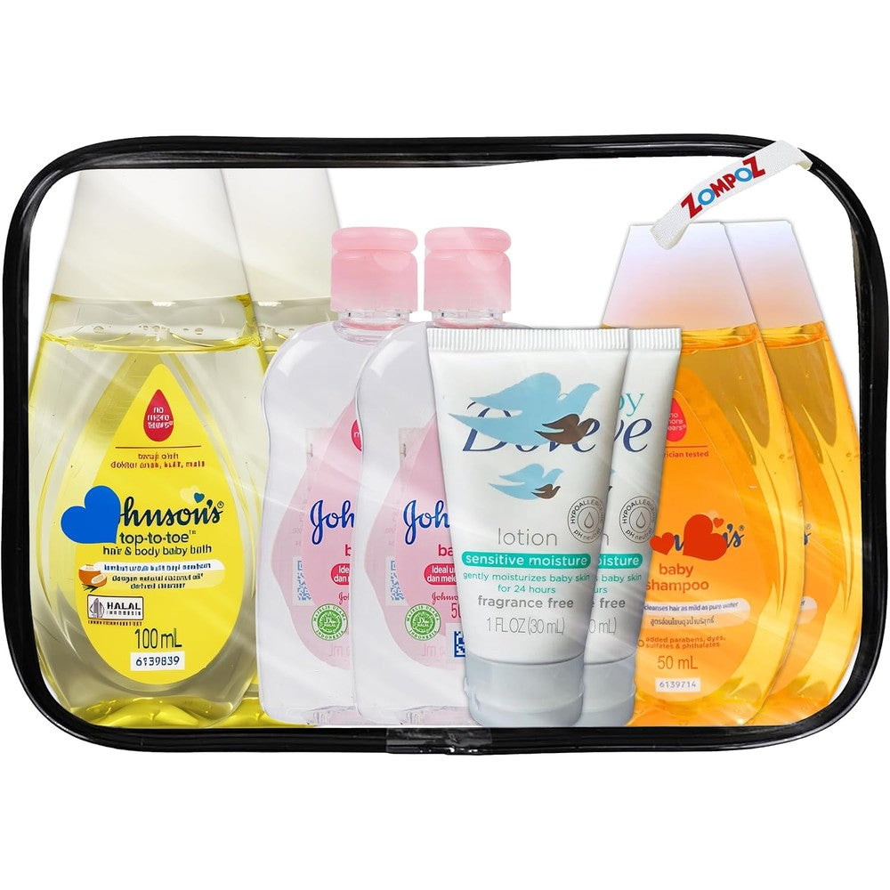 Partypom Bath Essentials Travel Kit front view with 8 pieces