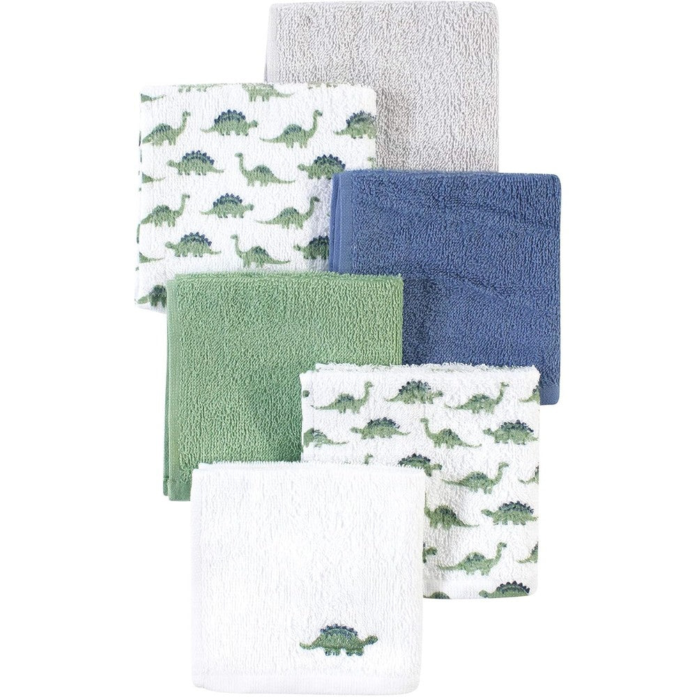Luvable Friends baby cotton washcloths with dinosaur print front view