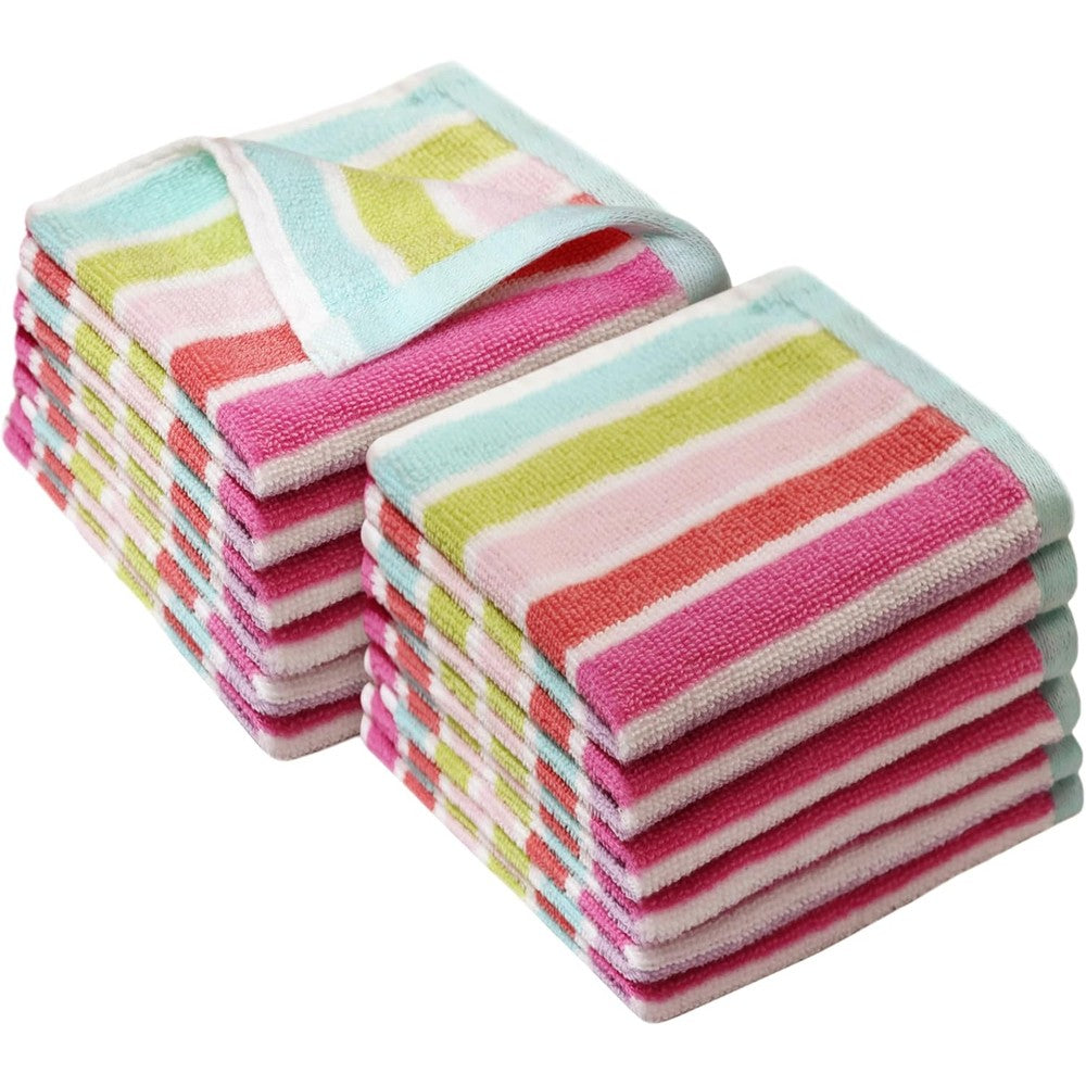 Original Kids wash cloth set of 12 pink multi stripe front view