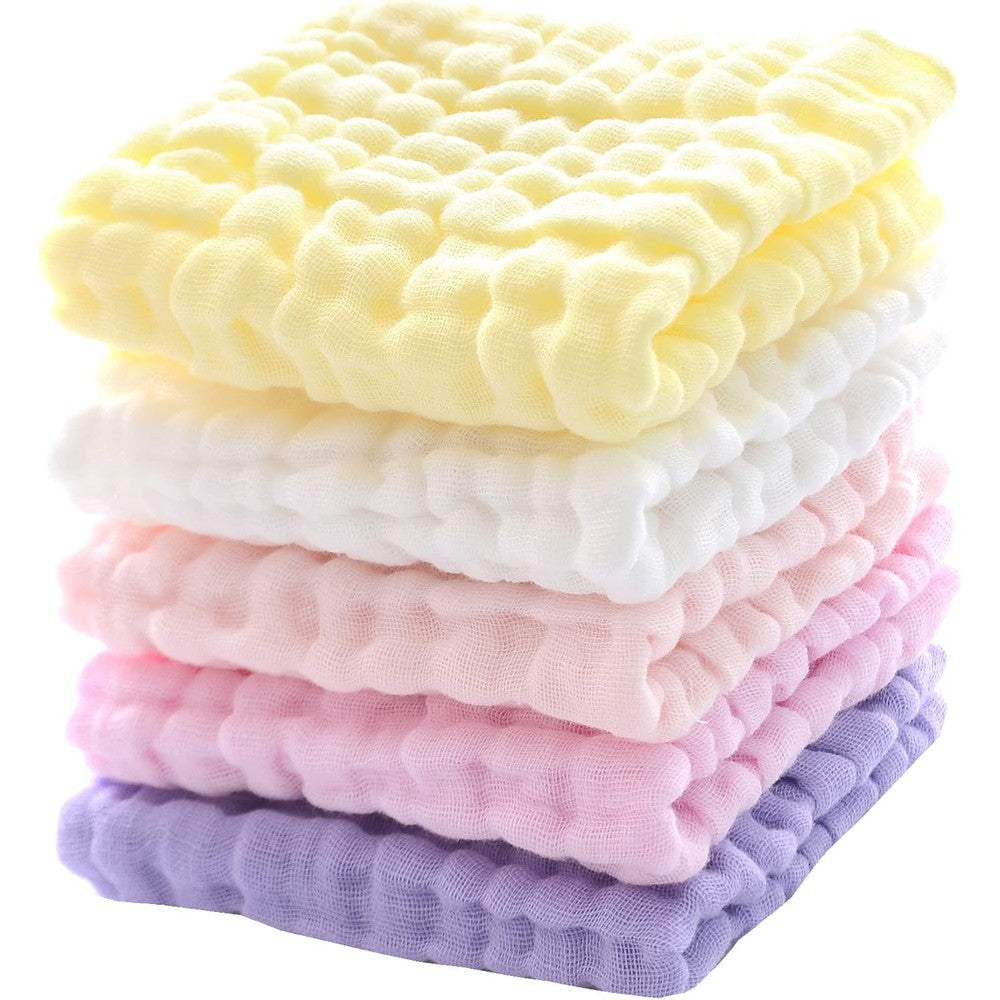 Mukin baby muslin washcloths 5 pack front view in pastel colors