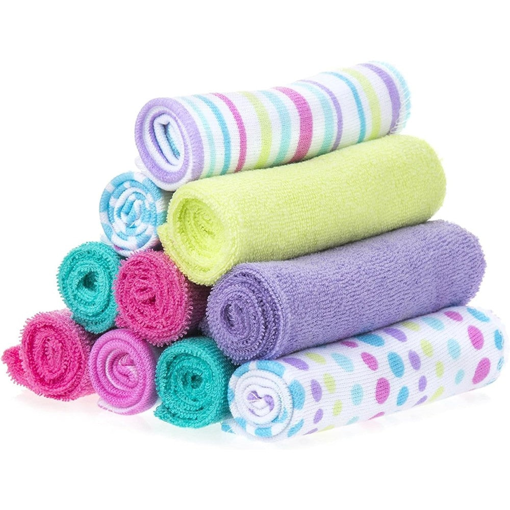 Spasilk 10 piece soft terry washcloth set in Aqua Bubbles