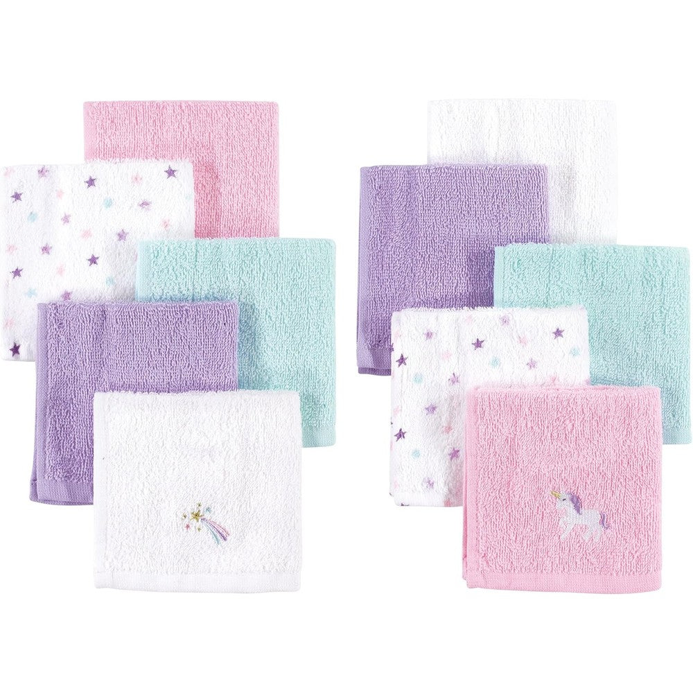 Hudson Baby 8 piece unicorn cotton washcloth set front view