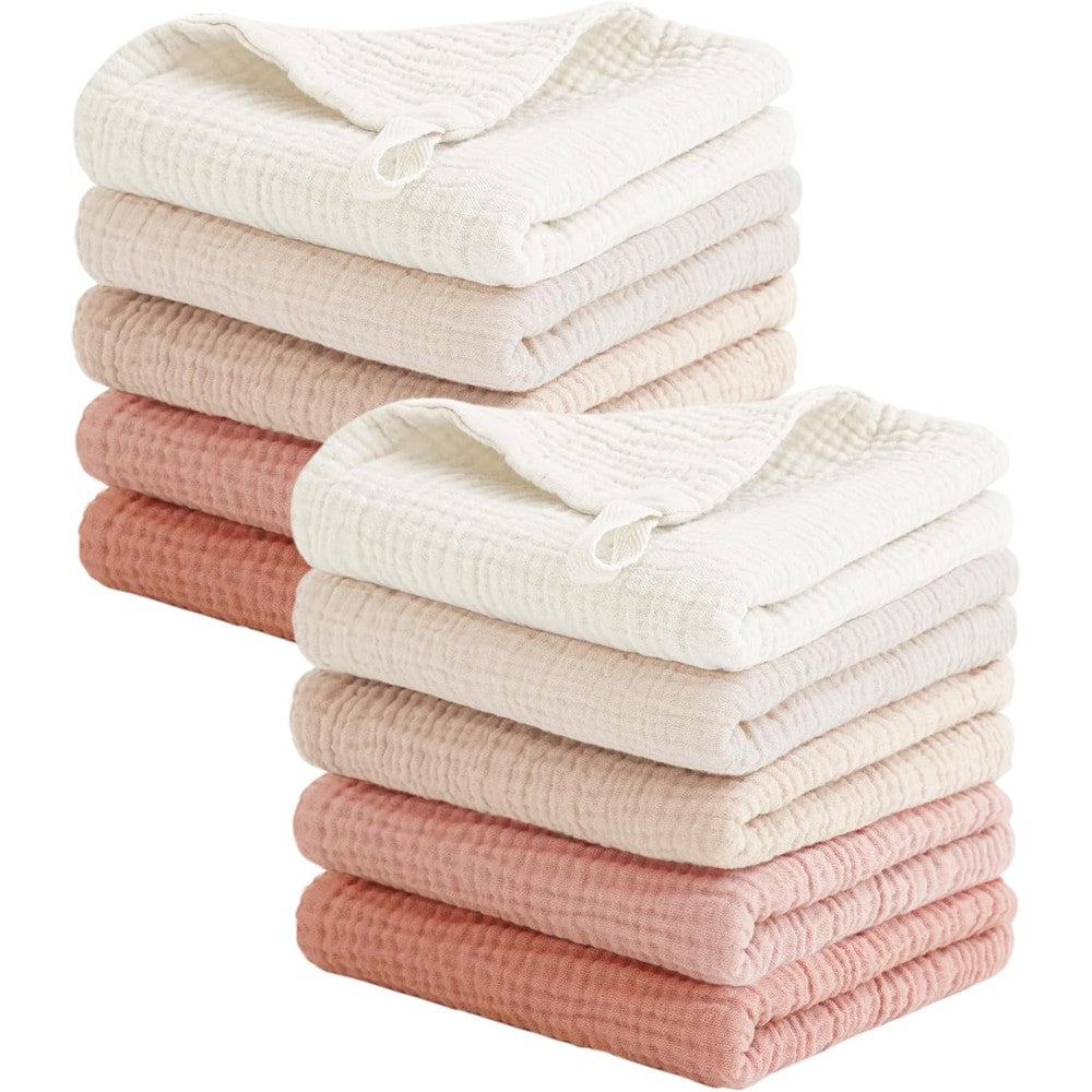 Konssy 10-Pack Muslin Baby Washcloths 100 Percent Cotton Soft And Absorbent Bath Cloths For Newborn Infants 11 By 11 Inches - Image 1
