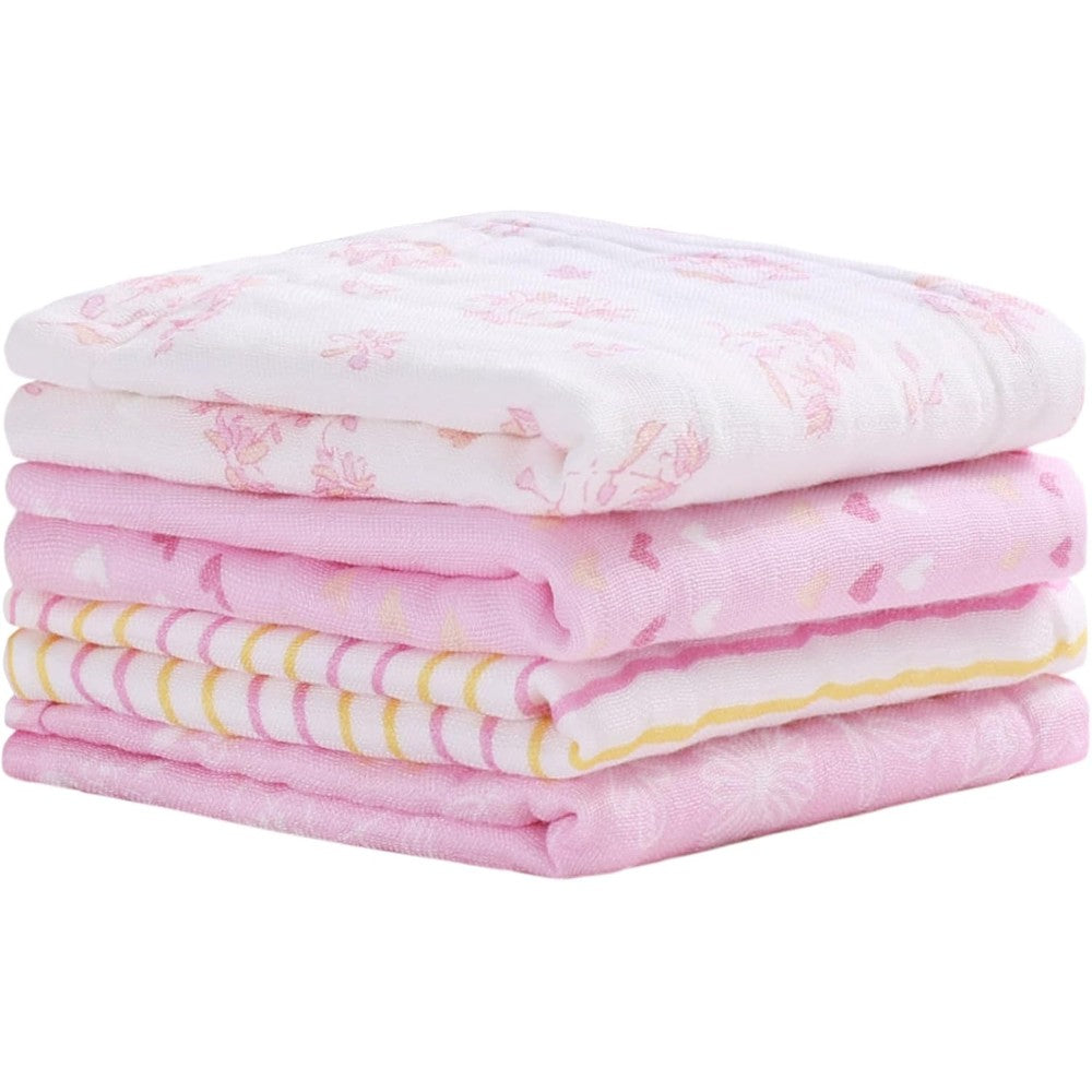 Viviland baby muslin burp cloths set of four in pink floral pattern front view