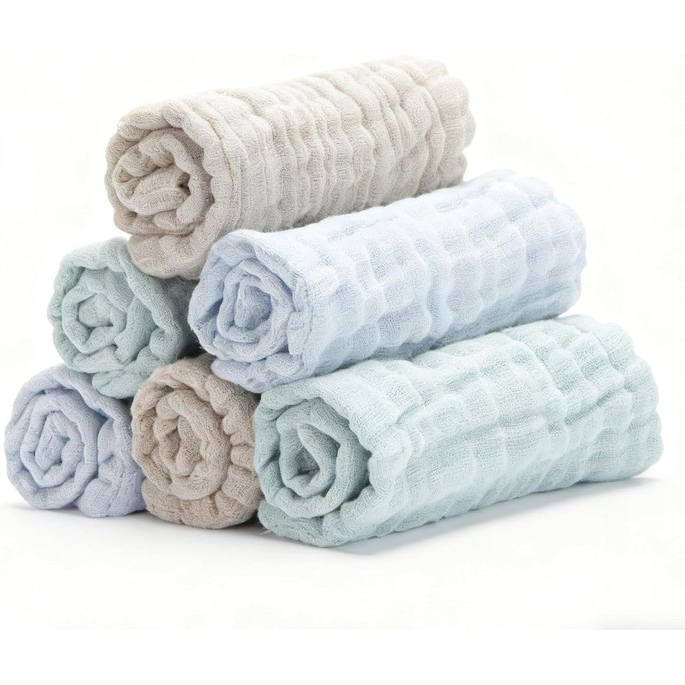 Bear Rocket organic muslin baby washcloths 6 pack set front view