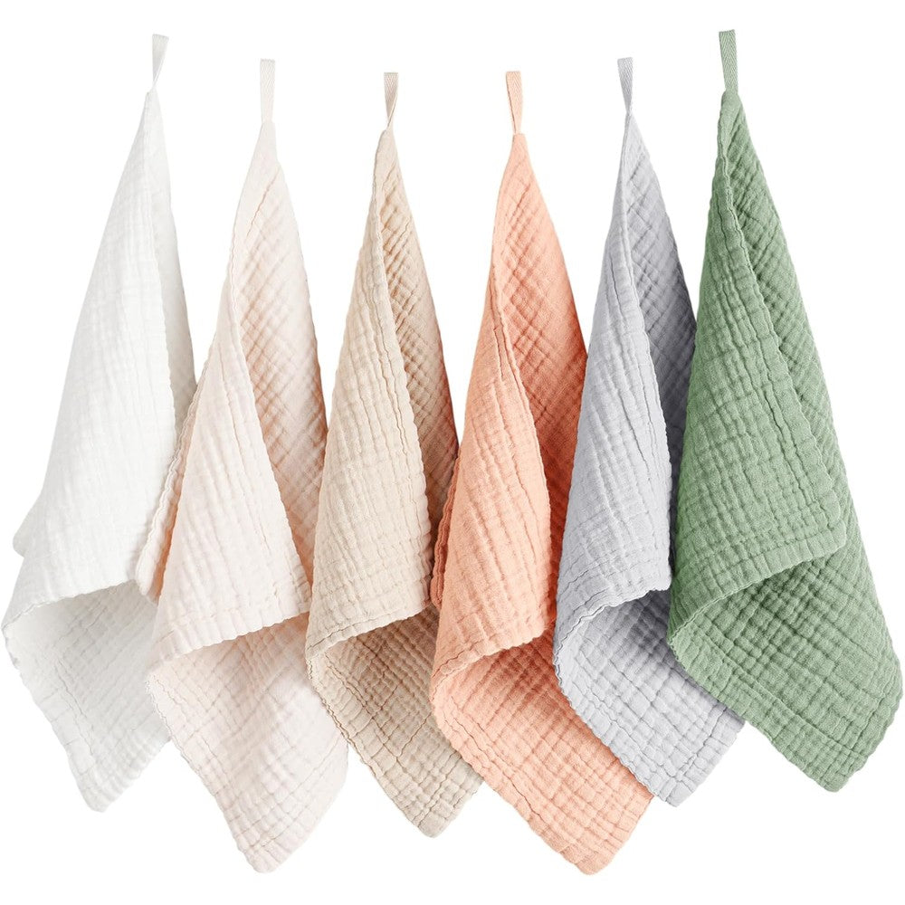 Konssy 6 Pack Baby Muslin Washcloths front view