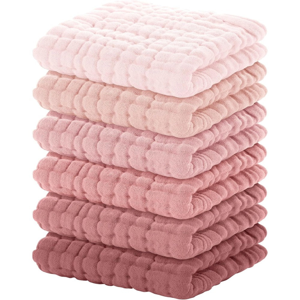 Yoofoss muslin baby washcloths gradient pink set front view