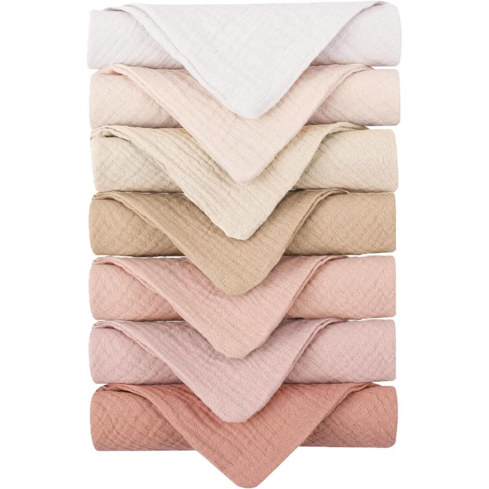 Konssy baby muslin washcloths 7 pack front view of folded cotton towels