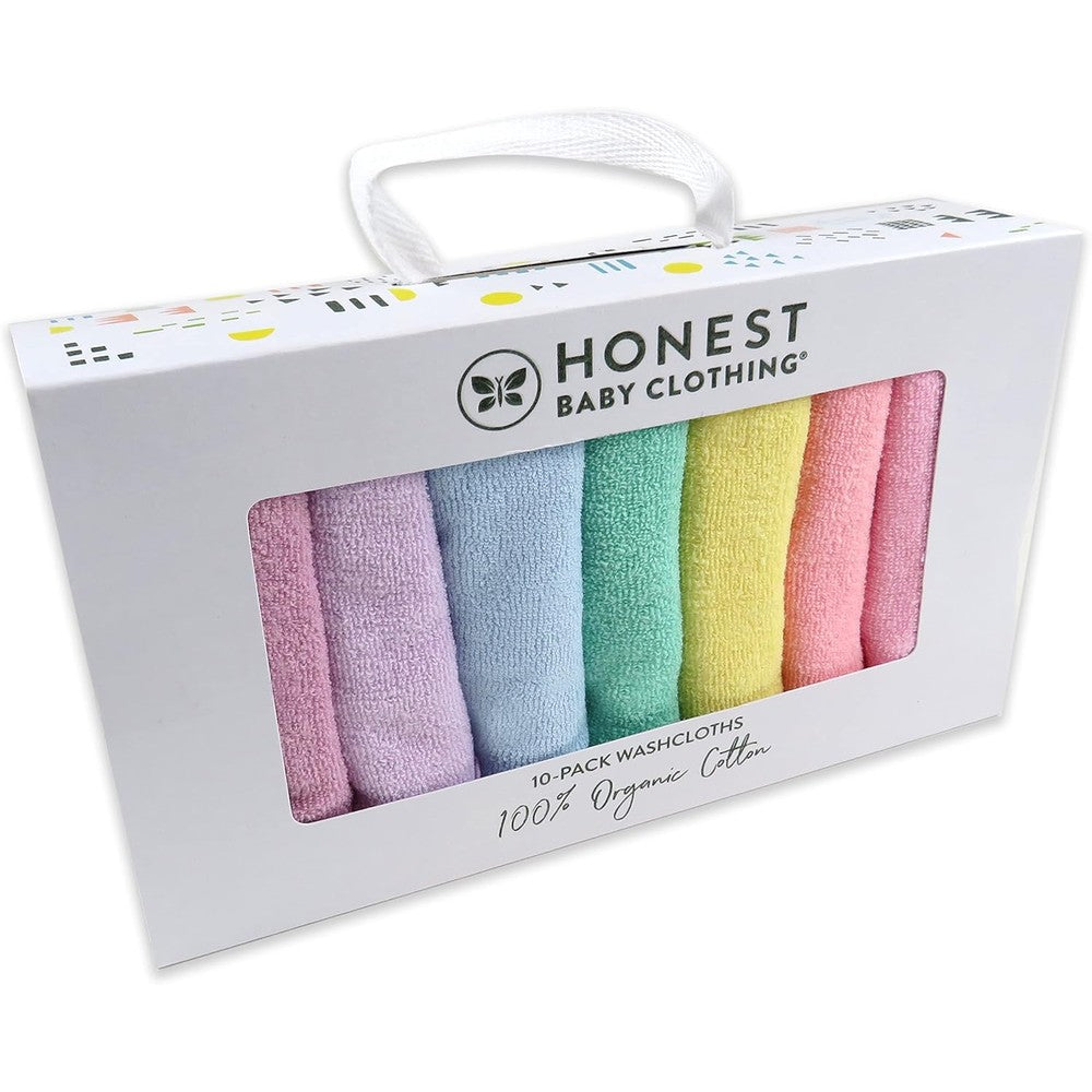HonestBaby 10-pack organic cotton washcloths front view
