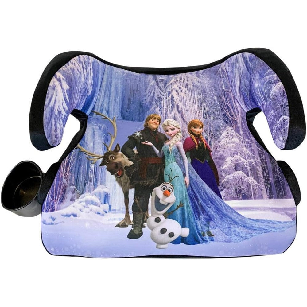 KidsEmbrace Disney Frozen Backless Booster Car Seat front view showing Elsa and Anna graphics